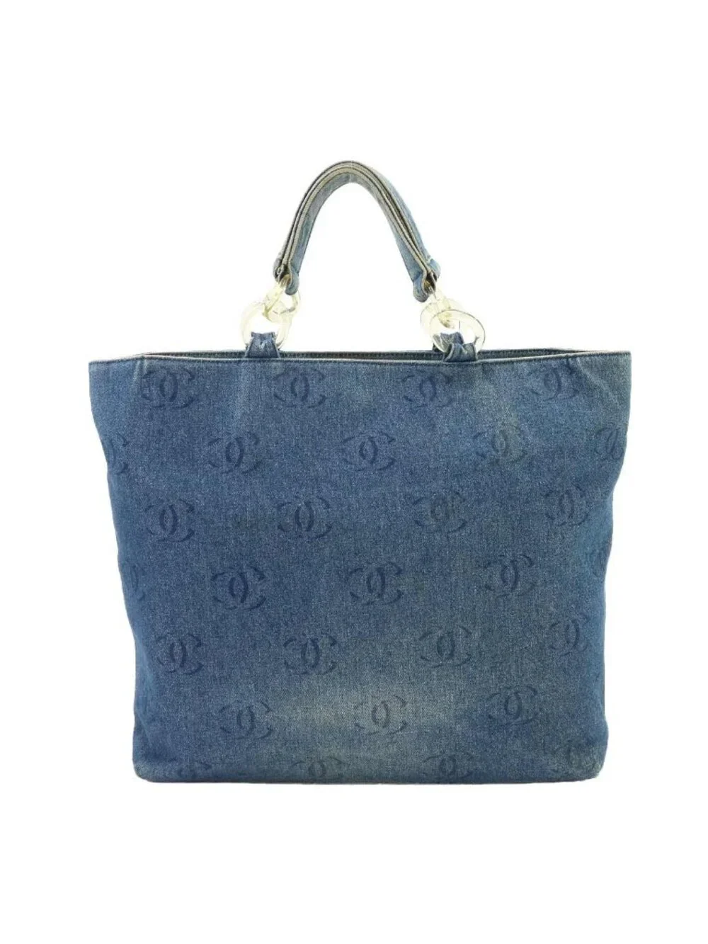 Chanel Plastic Chain Tote Bag Denim Blue Vintage Silver CC Logo